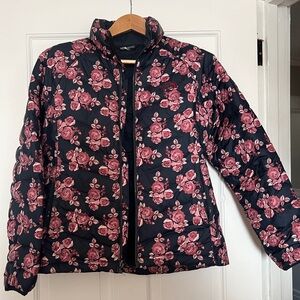 LIKE NEW. The North Face Women's Floral Puffer Jacket - Pink and Black